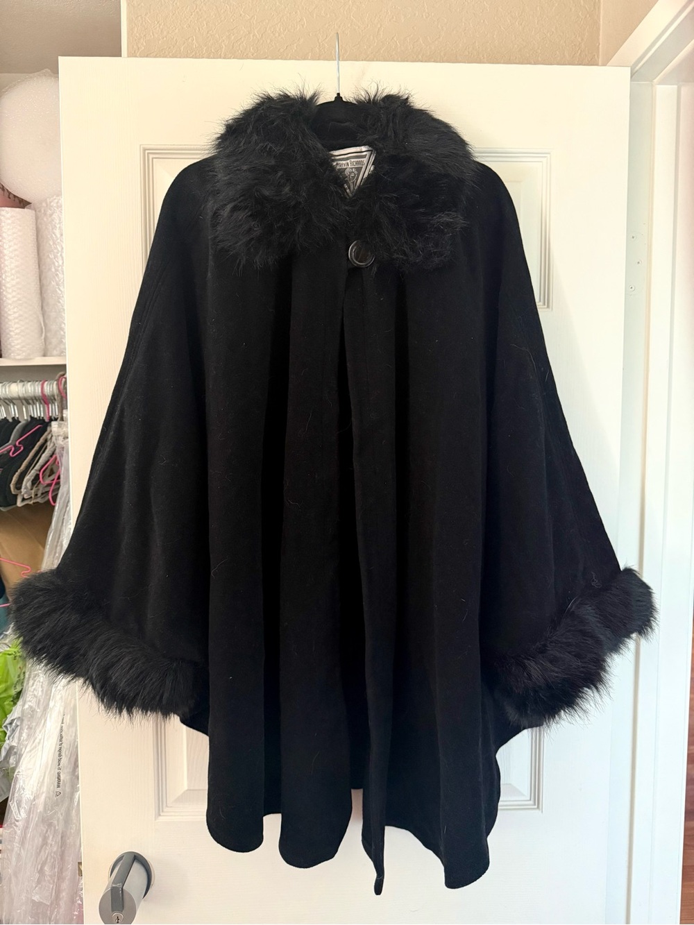 Vintage Marvin Richards Faux Fur Trimmed Wool Cape Coat
